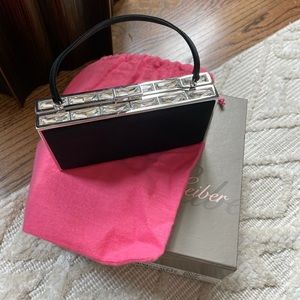 Judith Leiber Black Satin Jeweled Evening Clutch